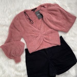 🆕 NWT Forever 21 plush cropped sweater blush pink Lg
